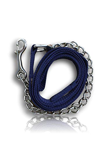 Hundeleine mit Metallkette | für Hundetraining | Nylon Handgriff | bissfest| geeignet für große, mittlere & kleine Hunde | Länge 2,10 m (Dunkelblau) von Bosco