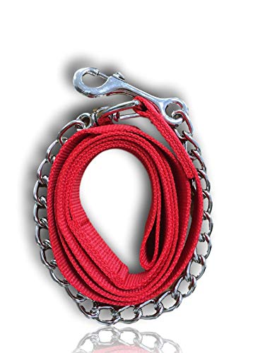Bosco Hundeleine mit Metallkette | für Hundetraining | Nylon Handgriff | bissfest| geeignet für große, mittlere & kleine Hunde | Länge 2,10 m (Rot) von Bosco