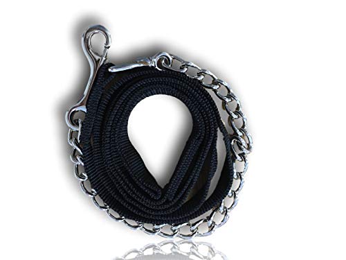 Hundeleine mit Metallkette | für Hundetraining | Nylon Handgriff | bissfest| geeignet für große, mittlere & kleine Hunde | Länge 2,10 m (Schwarz) von Bosco