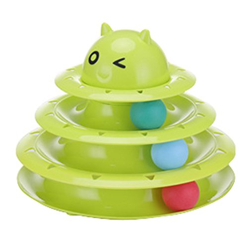 Bosixty Katzenspielzeug, Sendk Pet Interactive Toy-Turm der Gleise Dreistöckiges interaktives Plattenspielerkatzenspielzeug mit Bällen von Bosixty
