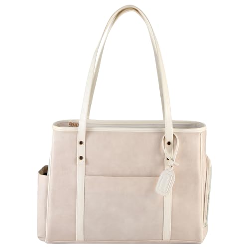 Bosnanller Modische Hundetragetasche, Premium-Leder-Katzentragetasche, von Fluggesellschaften zugelassen, weiche Seiten, Haustier-Reisetasche mit Taschen, Beige Bosnanller Modische Hundetragetasche, Premium-Leder-Katzentragetasche, von Fluggesellschaften zugelassen, weiche Seiten, Haustier-Reisetasche mit Taschen, Beige von Bosnanller
