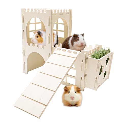 Bostar Meerschweinchenhaus aus Holz, Versteck mit Futterstation, Kleintier-Lebensraum, Dekoration für Meerschweinchen Bostar Meerschweinchenhaus aus Holz, Versteck mit Futterstation, Kleintier-Lebensraum, Dekoration für Meerschweinchen von Bostar
