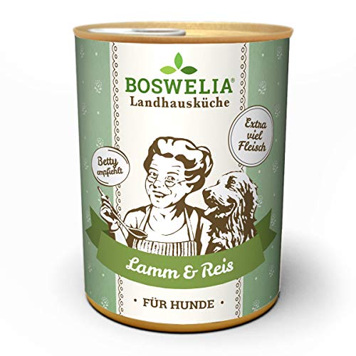 Betty´s Landhausküche Dose Nassfutter Hund, getreidefrei, Beste Qualität, hochwertiges Fleisch, schonend gegart, Bettys, für alle Hunderassen geeignet, Lamm & Reis 800 g von Boswelia