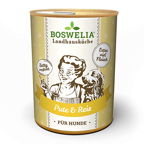 Betty´s Landhausküche Dose Nassfutter Hund, getreidefrei, Beste Qualität, hochwertiges Fleisch, schonend gegart, Bettys, für alle Hunderassen geeignet, Pute & Reis 800 g von Boswelia