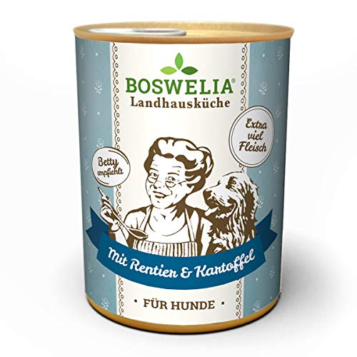 Betty´s Landhausküche Dose Nassfutter Hund, getreidefrei, Beste Qualität, hochwertiges Fleisch, schonend gegart, Bettys, für alle Hunderassen geeignet, Rentier mit Kartoffel 800 g von Boswelia