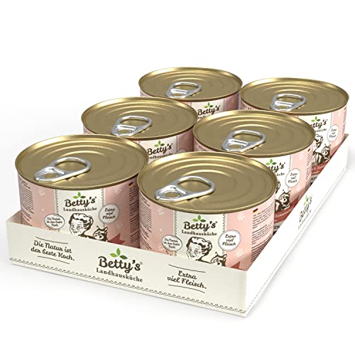 Betty's Landhausküche Dose Nassfutter Katze, getreidefrei, beste Qualität, hochwertiges Fleisch, schonend gegart, für alle Katzenrassen geeignet, Huhn und Lachs 6 x 200 g von Boswelia