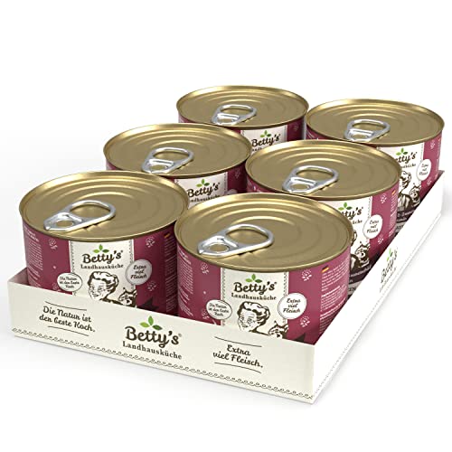 Betty's Landhausküche Dose Nassfutter Katze, getreidefrei, beste Qualität, hochwertiges Fleisch, schonend gegart, für alle Katzenrassen geeignet, Truthahn mit Borretschöl 6 x 200 g von Boswelia