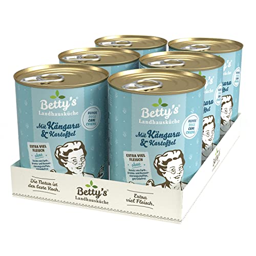 Betty's Landhausküche Hund Känguru mit Kartoffeln und Geflügel 6 x 400 g Für alle Hunderassen geeignet Hohe Bioverfügbarkeit Wir achten auf Beste Qualität von Boswelia