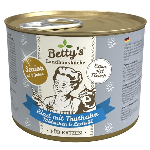 Betty' s Landhausküche Senior Katze Rind mit Truthahn, Möhrchen & Lachsöl 6X 200g von Boswelia