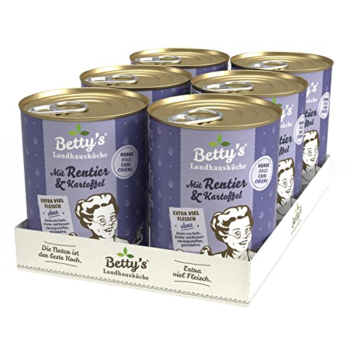 Betty's Landhausküche Hund Rentier mit Rind und Kartoffel 6 x 400 g Für alle Hunderassen geeignet Hohe Bioverfügbarkeit Wir achten auf Beste Qualität von Boswelia