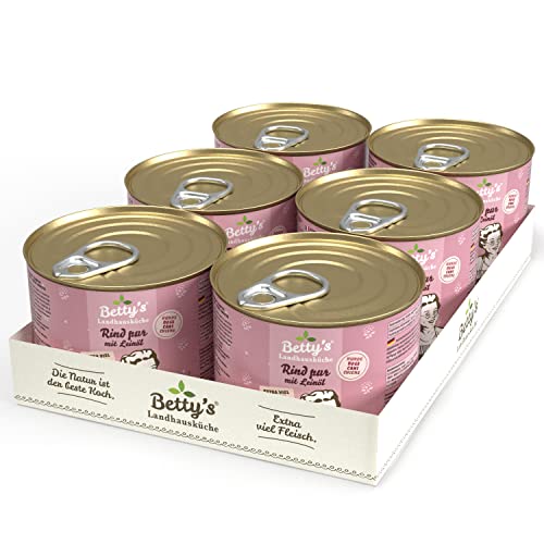 Betty's Landhausküche Hund Rind pur mit Leinöl 6 x 200 g Für alle Hunderassen geeignet Hohe Bioverfügbarkeit Wir achten auf Beste Qualität von Boswelia