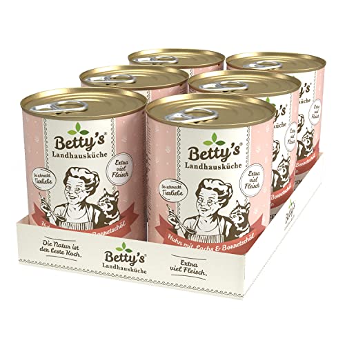 Betty's Landhausküche Dose Nassfutter Katze, getreidefrei, beste Qualität, hochwertiges Fleisch, schonend gegart, für alle Katzenrassen geeignet, Huhn und Lachs 6 x 400 g von Boswelia