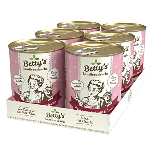 Betty's Landhausküche Dose Nassfutter Katze, getreidefrei, beste Qualität, hochwertiges Fleisch, schonend gegart, für alle Katzenrassen geeignet, Rind pur mit Leinöl 6 x 400 g von Boswelia