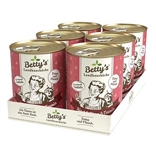 Betty's Landhausküche Dose Nassfutter Katze, getreidefrei, beste Qualität, hochwertiges Fleisch, schonend gegart, für alle Katzenrassen geeignet, Rind & Herz 6 x 400 g von Boswelia