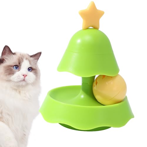 Botiniv Drehbares Katzenballspielzeug | Weihnachtsbaum-Drehteller-Rollerbälle - 2-lagiges interaktives Katzenrollspielzeug mit Katzenminze und Teaser-Spielzeug für kleine Haustiere und Katzen von Botiniv