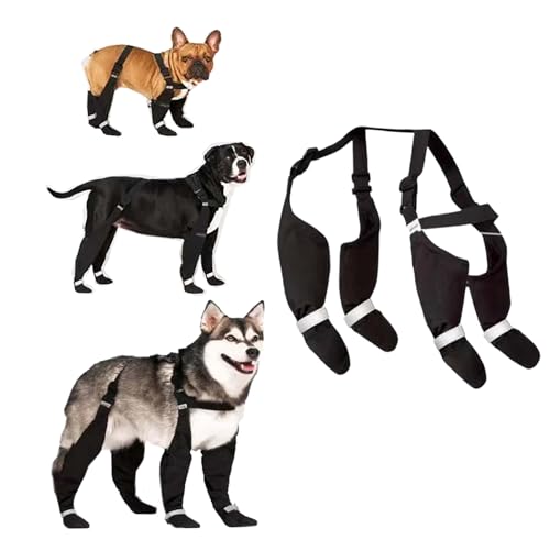 Hundestiefel, Hosenträgerstiefel, wasserdichte Hundeschuhe mit reflektierender, Anti-Rutsch-Sohle, verstellbare Strapsstiefel für mittelgroße bis große Hunde, zum wandern regnerische und sch (M, BK) von Bouasgh