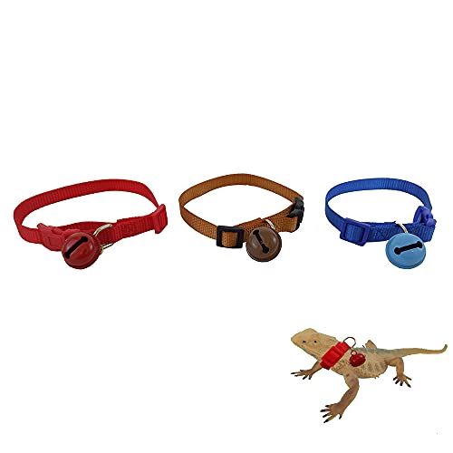 3 Stück Mini Verstellbares Reptilienhalsband mit Glocken Nylon Haustierhalsband Geeignet für Eidechse Bartdrache Gecko Chamäleon Meerschweinchen Hund von Bousg