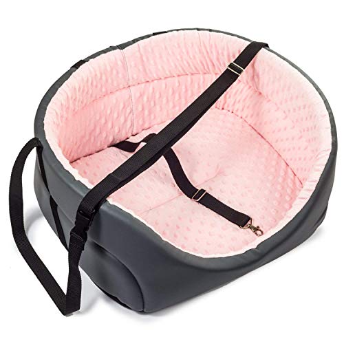 BOUTIQUE ZOO Hunde Autositz Universal Waschbar Abriebfest, Autositz Hund für Vordersitz, Beifahrersitz, Rückbank, Hundebett Hundetasche, L: 56 cm x 48 cm, Rosa - Kunstleder und Plüsch Stoff von BOUTIQUE ZOO