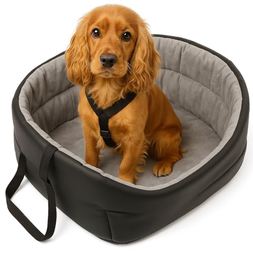 BOUTIQUE ZOO Hunde Autositz Universal Waschbar Abriebfest, Autositz Hund für Vordersitz, Beifahrersitz, Rückbank, Hundebett Hundetasche, L: 56 cm x 48 cm, Schwarz - Kunstleder: Wildlederimitat von BOUTIQUE ZOO