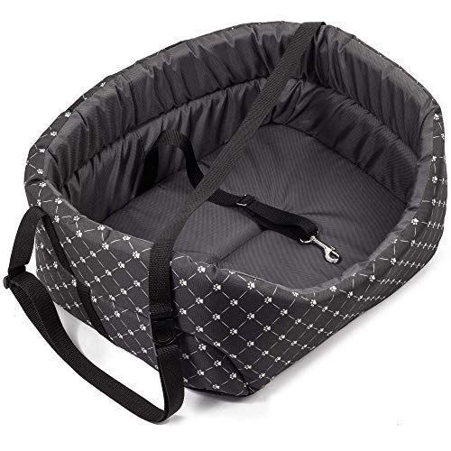 BOUTIQUE ZOO Hunde Autositz Universal Waschbar Abriebfest, Autositz Hund für Vordersitz, Beifahrersitz, Rückbank, Hundebett Hundetasche, M: 51 cm x 40 cm, Schwarz/Dunkelgrau - Polyester von BOUTIQUE ZOO