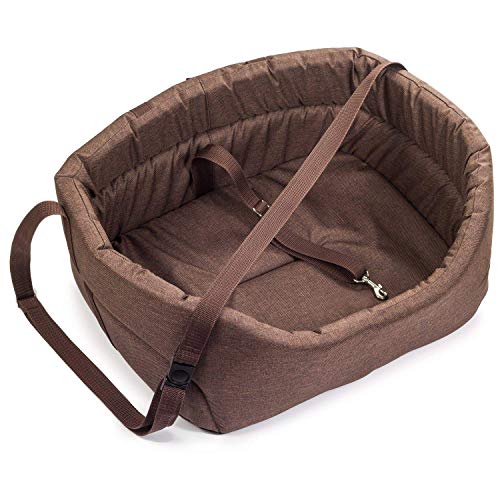 BOUTIQUE ZOO Hunde Autositz Universal Waschbar Abriebfest, Autositz Hund für Vordersitz, Beifahrersitz, Rückbank, Hundebett Hundetasche, S: 39 cm x 32 cm, Braun - Polyester: Leinenimitat von BOUTIQUE ZOO