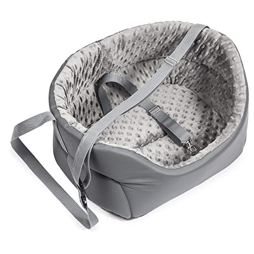 BOUTIQUE ZOO Hunde Autositz Universal Waschbar Abriebfest, Autositz Hund für Vordersitz, Beifahrersitz, Rückbank, Hundebett Hundetasche, S: 39 cm x 32 cm, Grau - Kunstleder und Plüsch Stoff von BOUTIQUE ZOO