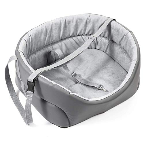 Hunde Autositz Universal Waschbar Abriebfest, Autositz Hund für Vordersitz, Beifahrersitz, Rückbank, Hundebett Hundetasche, S: 39 cm x 32 cm, Grau - Kunstleder: Wildlederimitat von BOUTIQUE ZOO