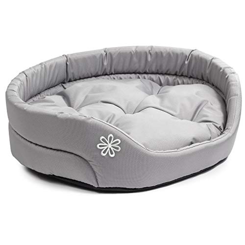 BOUTIQUE ZOO Hundebett | Oval Hundekissen für Kleine Hunde oder Katzen | Kratzfest Hundeliege mit Kissen | Hundekorb | Waschbar Polyester | Große: M (54x47 cm) | Farbe: Grau von BOUTIQUE ZOO