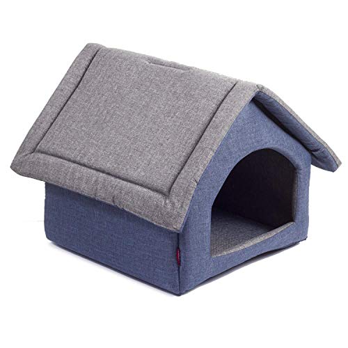 Elegant Hundehöhle, Hundehütte | Größe M: 33 x 40 x 33 cm | Farbe: Grau und Blau | Hundehaus für kleine und mittlere Hunde | Katzenhaus, Katzenhöhle von BOUTIQUE ZOO