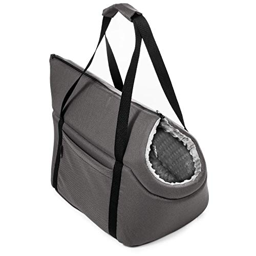 BOUTIQUE ZOO Hundetasche, Welpentasche - Grau/(Plüschstoff mit Noppen), XS bis 3 kg - Tragetasche für kleinen und mittleren Hund, Welpen, Katze von BOUTIQUE ZOO