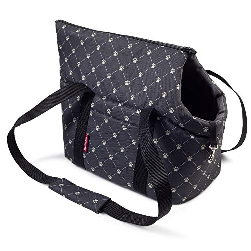 Hundetasche, Welpentasche - Schwarz/Muster: Pfoten, XS bis 3 kg - Tragetasche für kleinen und mittleren Hund, Welpen, Katze Hundetasche, Welpentasche - Schwarz/Muster: Pfoten, XS bis 3 kg - Tragetasche für kleinen und mittleren Hund, Welpen, Katze von BOUTIQUE ZOO