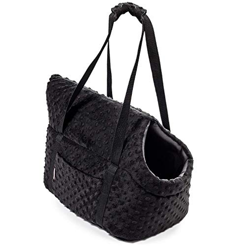 BOUTIQUE ZOO Hundetasche, Welpentasche - Schwarz (Minky), XS bis 3 kg - Tragetasche für kleinen und mittleren Hund, Welpen, Katze von BOUTIQUE ZOO