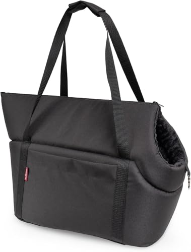 BOUTIQUE ZOO Hundetasche - Schwarz Schwarz/Minky, M bis 10 kg - Tragetasche für kleinen und mittleren Hund, Welpen, Katze von BOUTIQUE ZOO