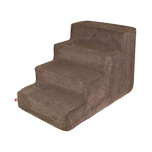 BOUTIQUE ZOO Hundetreppe 40 cm hoch | Katzentreppe Haustiertreppe | 4 Stufen | Hunde Katzen Haustier | für Bett und Auto | Trepp für kleine Hund | Plüschbezug | Farbe: Braun von BOUTIQUE ZOO