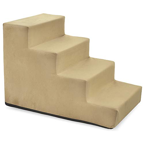 BOUTIQUE ZOO Hundetreppe 40 cm hoch | Katzentreppe Haustiertreppe | 4 Stufen | Hunde Katzen Haustier | für Bett und Auto | Trepp für kleine Hund | Samtstoff | Farbe: Velvet: Beige von BOUTIQUE ZOO