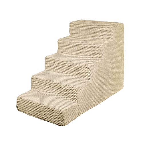 Hundetreppe 50 cm hoch | Katzentreppe Haustiertreppe | 5 Stufen | Hunde Katzen Haustier | für Bett und Auto | Trepp für kleine Hund | Plüschbezug | Farbe: Beige von BOUTIQUE ZOO