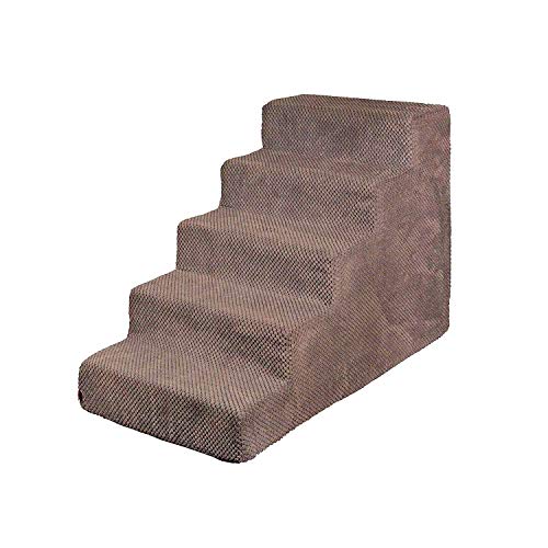 BOUTIQUE ZOO Hundetreppe 50 cm hoch | Katzentreppe Haustiertreppe | 5 Stufen | Hunde Katzen Haustier | für Bett und Auto | Trepp für kleine Hund | Plüschbezug | Farbe: Braun von BOUTIQUE ZOO