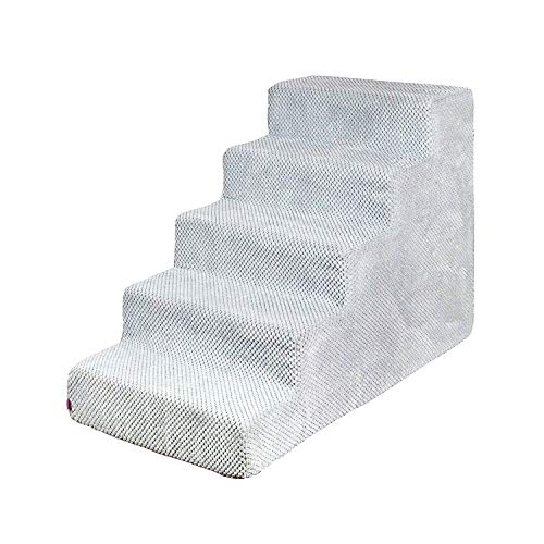 BOUTIQUE ZOO Hundetreppe 50 cm hoch | Katzentreppe Haustiertreppe | 5 Stufen | Hunde Katzen Haustier | für Bett und Auto | Trepp für kleine Hund | Plüschbezug | Farbe: Grau von BOUTIQUE ZOO