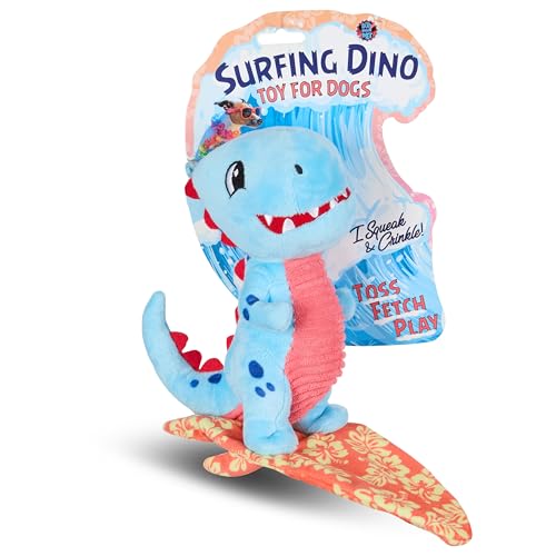 Bow Wow Fantasy Creature Plüsch-Hundespielzeug, quietschender und knisternder Dino oder Drache, Werfen, Apportieren und Spielen, weich und langlebig, Farben können variieren von Bow Wow Pet