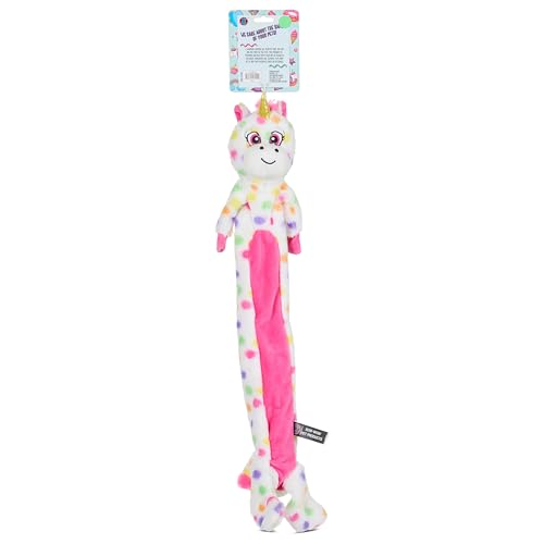 Bow Wow Hundespielzeug aus Plüsch, ohne Füllung, 61 cm, knisternder Körper und Quietschkopf, interaktives Zerr- und Apportierspielzeug, Farben können variieren (Farm, Safari, Einhorn, Zebra) von Bow Wow Pet
