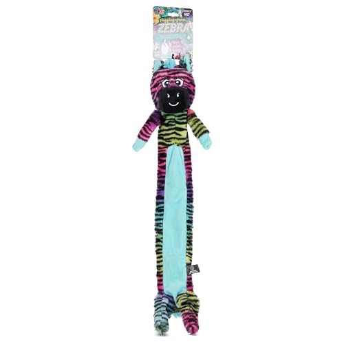 Bow Wow Hundespielzeug aus Plüsch, ohne Füllung, 61 cm, knisternder Körper und Quietschkopf, interaktives Zerr- und Apportierspielzeug, Farben können variieren (Farm, Safari, Einhorn, Zebra) von Bow Wow Pet