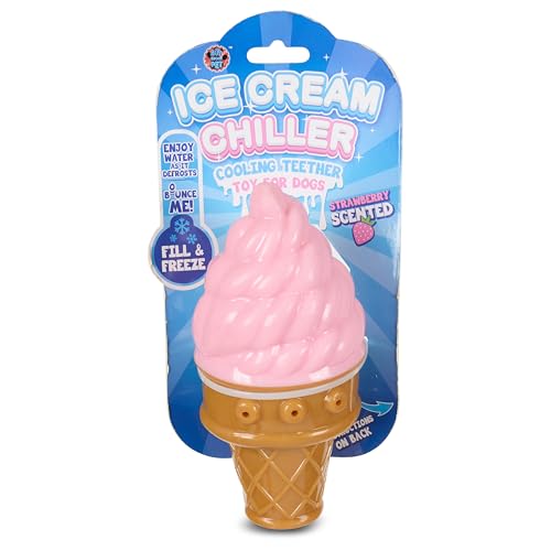 Bow Wow Ice Cream Dog Toy - Freezable Treat Dispenser & Tething Chew Toy, Strawberry Scented Durable Bouncy TPR Rubber Cooling Relief for Dogs von Bow Wow Pet