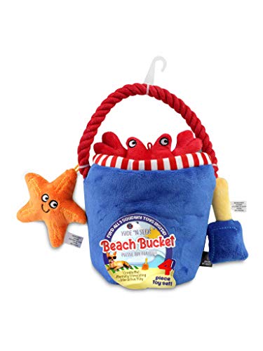 Bow Wow Pet Beach Bucket 4-teiliges Hundespielzeug-Set, Plüsch-Zähne, Strand-Eimer, 4-teiliges Set (97706) von Bow Wow Pet