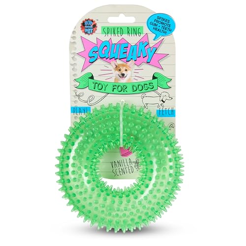 Bow Wow TPR Hundespielzeug mit Stacheln – Zahnring oder Knochen – Vanilleduft, bunt und lustig – Zahnfleischmassage-Spikes für den täglichen Gebrauch von Bow Wow Pet