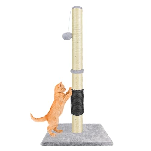 80cm hoher Kratzbaum für Katzen, natürlicher Sisalstamm und weiche Plüschbasis 40 x 40 cm, mit hängendem Spielzeug, Selbstpflegegerät, vertikaler Kratzstange, grau von Bowose