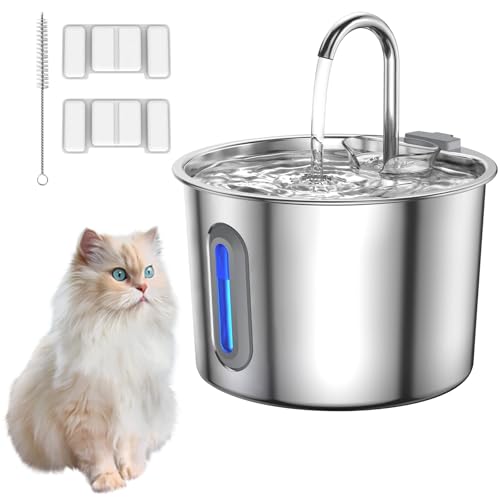 Katzenbrunnen zum Trinken, 2,2 l Katzenbrunnen aus Edelstahl mit LED-Wasserstandsanzeige und Aktivkohlefilter, leiser Wasserspender für Haustiere, 2 Filterelemente, für kleine Hunde und Katzen Katzenbrunnen zum Trinken, 2,2 l Katzenbrunnen aus Edelstahl mit LED-Wasserstandsanzeige und Aktivkohlefilter, leiser Wasserspender für Haustiere, 2 Filterelemente, für kleine Hunde und Katzen von Bowose