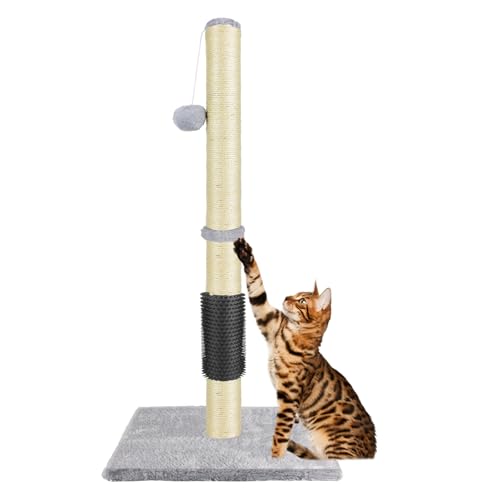 Kratzbaum für Katzen, Hoch-80 cm, Mit Kratzstangen, Katzen-AktivitäTszentrum, Spielplattform und Spielzeug, Platzsparendes Design, Kletterbaum füR KäTzchen, SelbstpflegegeräT, Grau von Bowose