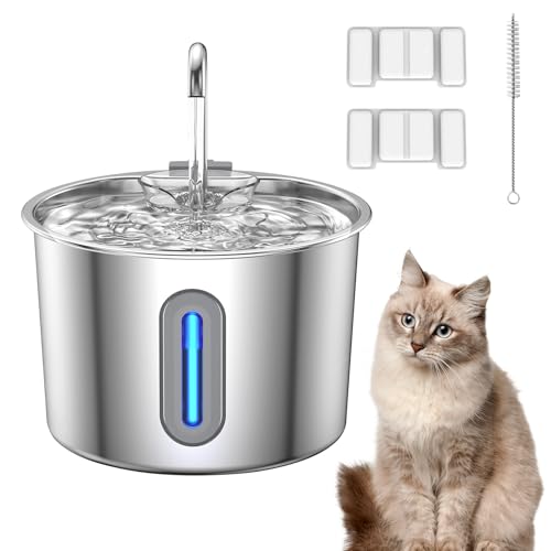 Trinkbrunnen für Katzen, 2 Filterelemente, 2,2 l Edelstahl-Trinkbrunnen für Kätzchen für den Innenbereich, mit LED-Beleuchtung, extrem leise Trinknäpfe für Katzen und Hunde Trinkbrunnen für Katzen, 2 Filterelemente, 2,2 l Edelstahl-Trinkbrunnen für Kätzchen für den Innenbereich, mit LED-Beleuchtung, extrem leise Trinknäpfe für Katzen und Hunde von Bowose