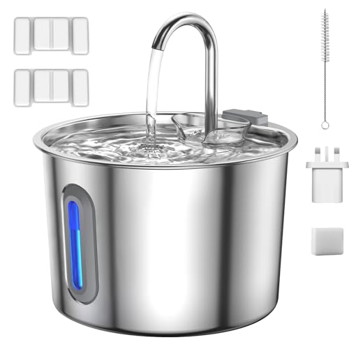 Trinkbrunnen für Katzen, Edelstahl, in Form eines Wasserhahns, 77,4 oz/2,2 l, superleise, Aktivkohlefilter, 2 Filterelemente, mit LED-Beleuchtung, platzsparend, für Haustiere und kleine Hunde Trinkbrunnen für Katzen, Edelstahl, in Form eines Wasserhahns, 77,4 oz/2,2 l, superleise, Aktivkohlefilter, 2 Filterelemente, mit LED-Beleuchtung, platzsparend, für Haustiere und kleine Hunde von Bowose