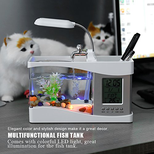 Multifunktionales, Wiederaufladbares Mini-Aquarium über USB mit Uhrfunktion, LED-Licht, Schwarz (Weiss) von Boxwizard